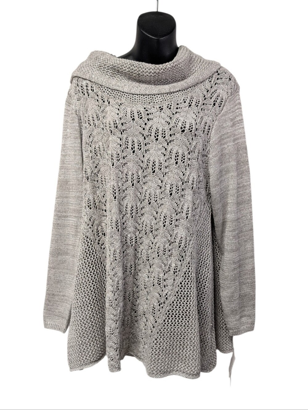 Skye's the Limit Women's Gray Open-Knit Cowl Neck Pullover Sweater Size 1X NWT